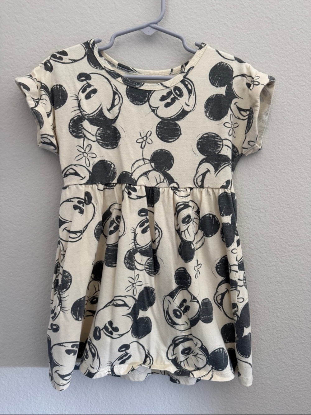 Disney Cream and Black Mickey Mouse Print Casual Dress